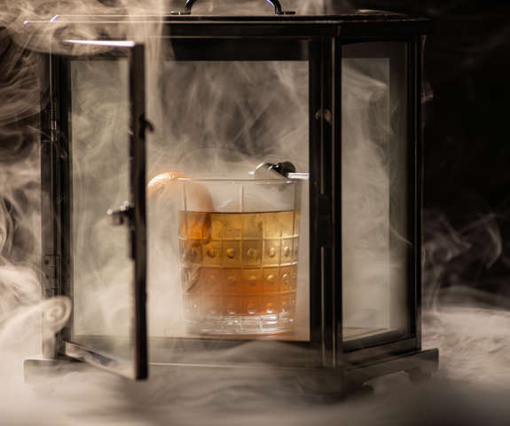 Cherry smoked old fashioned in the smoker